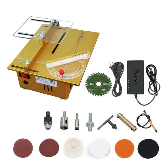 100W Mini Table Saw with Miter Gauge Multifunctional Electric Desktop Saw 7500RPM Adjustable Speed 27MM Cutting Depth with Multiple Accessories for DIY Woodworking