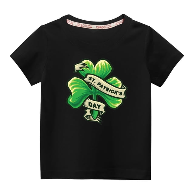 Penkiiy Haut à Manches Courtes Imprimé Col Rond Mignon pour Garçons et Filles 5-6 Ans Noir