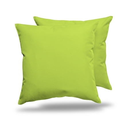 Pack of 2 Outdoor Decorative Throw Pillows 18 x 18 inch Solid Green Square Pillows (18  x 18  Solid  Kiwi) Brighten up your porch or patio furniture with your favorite color on the Alexandra s Secret Home Collection Outdoor Decorative Throw Pillow Pack of 2 UV Resistant Water Proof Patio Pillows. These durable water resistant decorative throw pillow shams are ideal for everything from porch swings to chaise lounges. This set of two toss pillow covers features spun polyester covers with matching hidden zipper  easy to remove  clean  and maintain. Have your family guests sit comfortably outside or in with these lively vibrant color pillows.