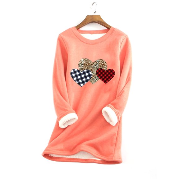 DailyTrove Women's Long Sleeve Heart Print Tunic Dress - Patterned, Casual Style, Fall & Weekend Wear,Orange