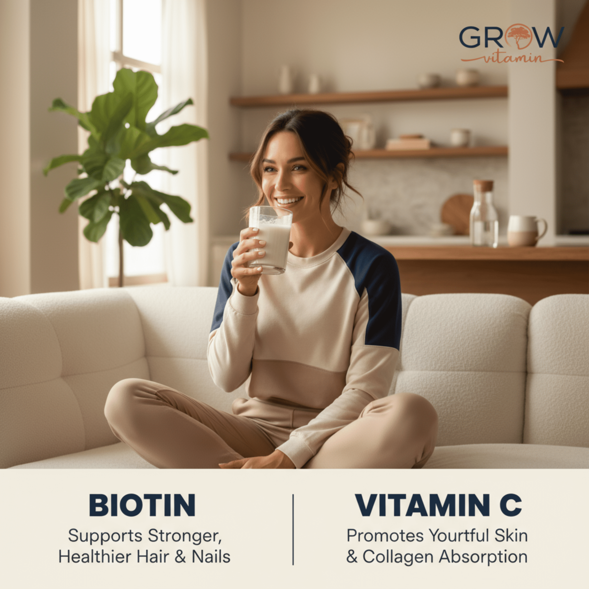 Grow Vitamin Collagen Peptides, Hair Skin Nail and Joint Support, Type I & III, Hydrolyzed Protein, 41 Servings, 16 oz