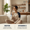 thumbnail image 3 of Grow Vitamin Collagen Peptides Powder with Vitamin C & Biotin, Unflavored, Grass-Fed, Type I & III, 20g, 41 Servings, 3 of 14