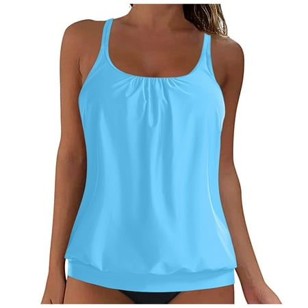 Yindaity Women s Underwire Tankini Top Only - Push Up Swimsuit Top with Bra Support Tummy Control Bathing Suit Top No Bottom 2025 Tankini Tops for Women Swimwear Top Only(Light Blue 4XL)
