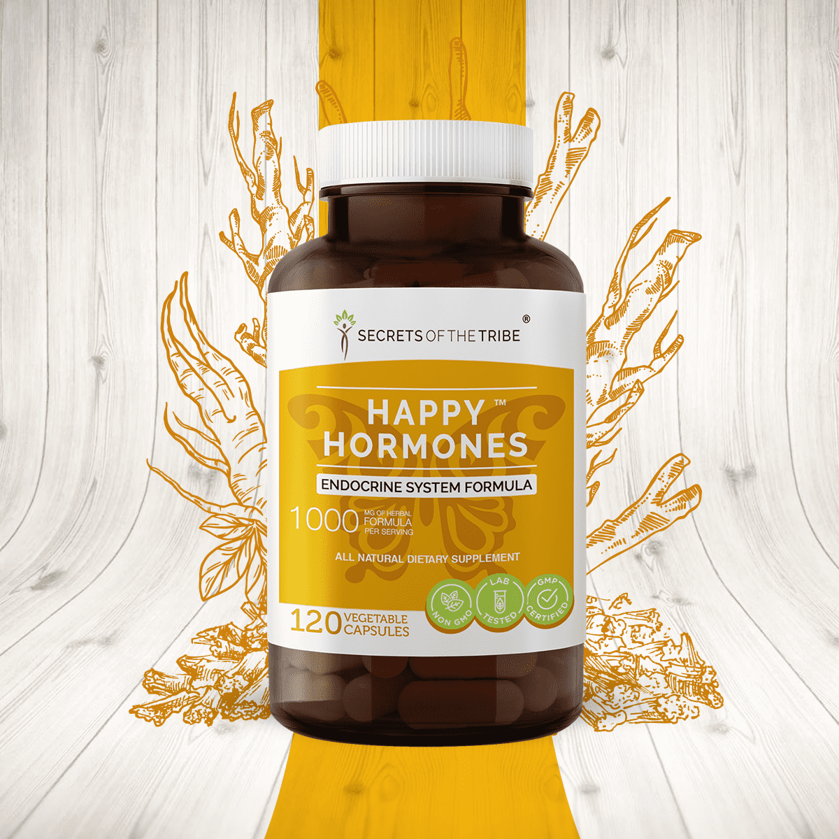 Happy Hormones 120 Capsules, 500 mg, Ashwagandha, Astragalus, Licorice, Stinging Nettle