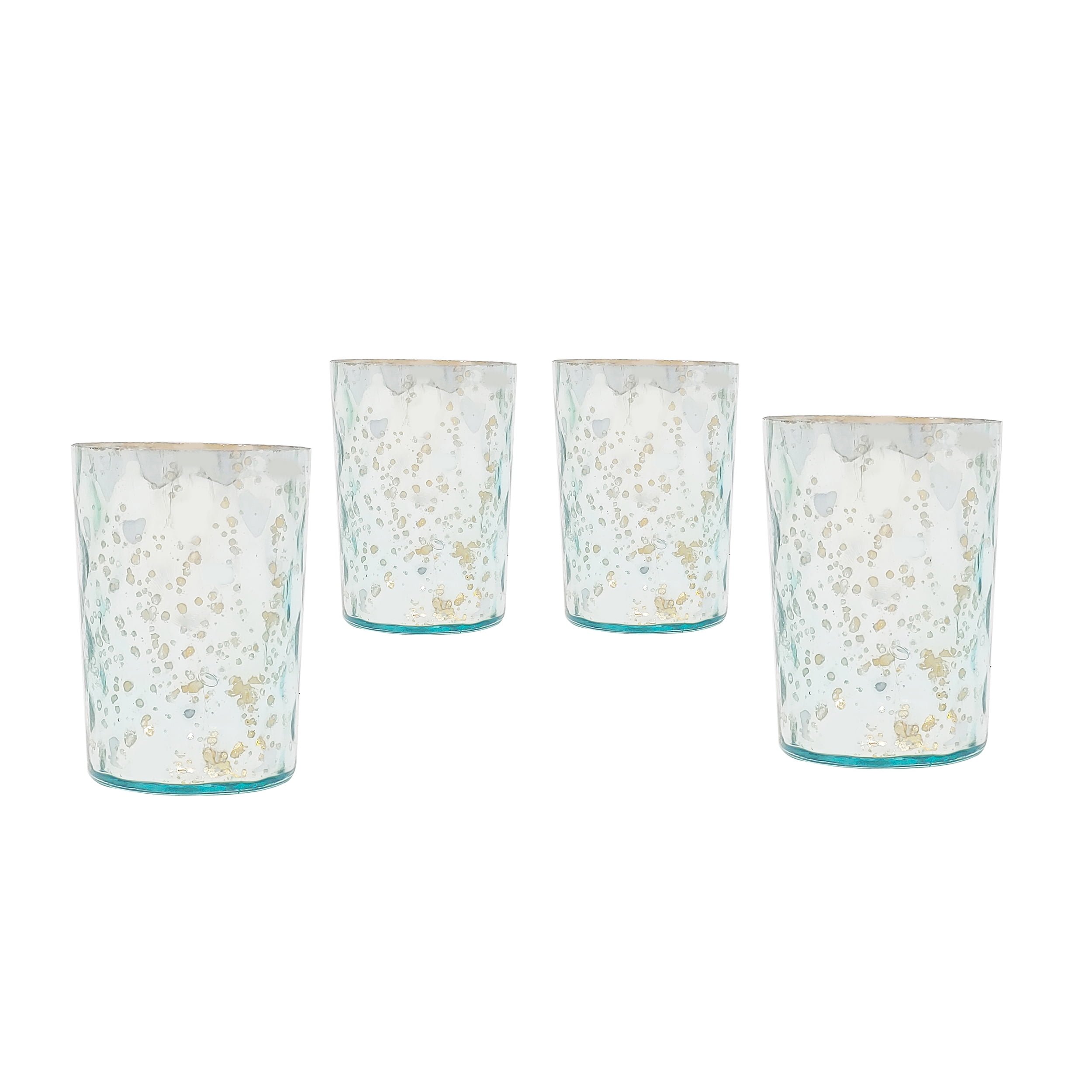 Set of 4 Glass Tealight Votive Candle Holders in Aqua Light Blue & Silver Mercury Finish Ideal Evening Wedding Parties Home Decor Table Decoration Gift by MystiqueDecors