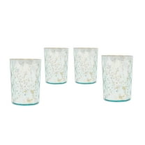 Set of 4 Glass Tealight Votive Candle Holders in Aqua Light Blue & Silver Mercury Finish Ideal Evening Wedding Parties Home Decor Table Decoration Gift by MystiqueDecors