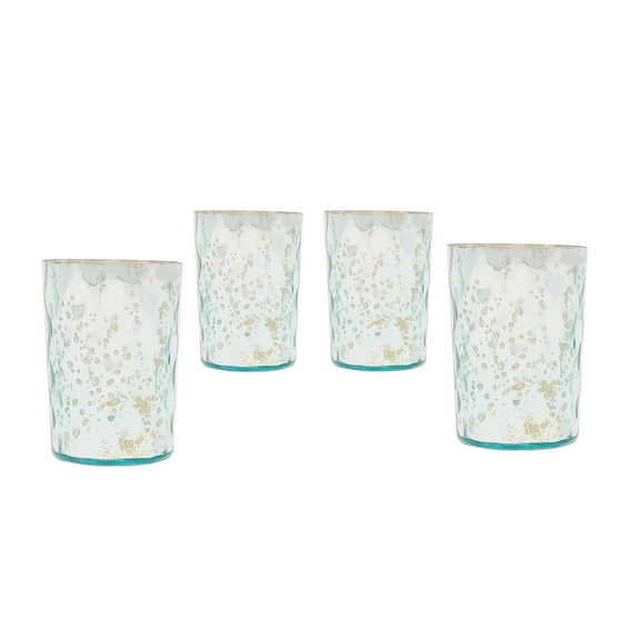 Set of 4 Glass Tealight Votive Candle Holders in Aqua Light Blue & Silver Mercury Finish Ideal Evening Wedding Parties Home Decor Table Decoration Gift by MystiqueDecors
