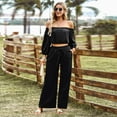 thumbnail image 2 of 2 Piece Outfits for Women Casual off Shoulder Long Sleeve Crop Tops Drawstring Wide Leg Pants Matching Lounge Sets, 2 of 8