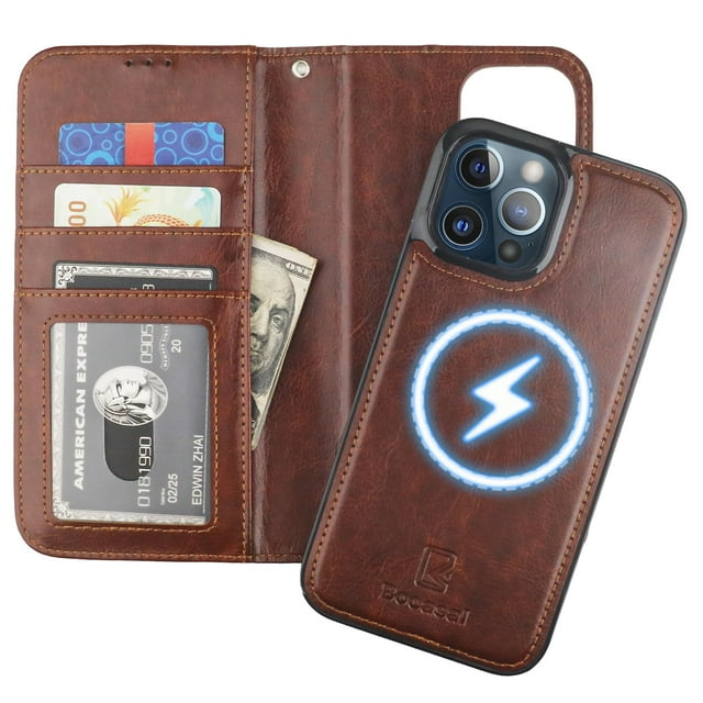 Funda tipo cartera Bocasal para iPhone 13 Pro Max con MagSafe Brown