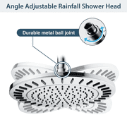 BRIGHT SHOWERS Rain Shower Head, 9 Inch High Pressure Waterfall Showerhead with Adjustable Angle and Anti-clogging Silicone Nozzles, Luxury Bathroom Overhead Rainfall Shower Head, Chrome