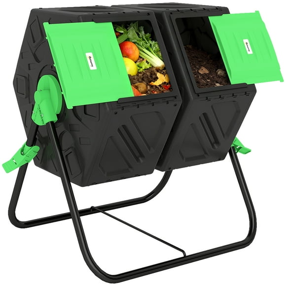 Outsunny 34.5 Gallon Composter, Dual Chamber Compost Bin, Green