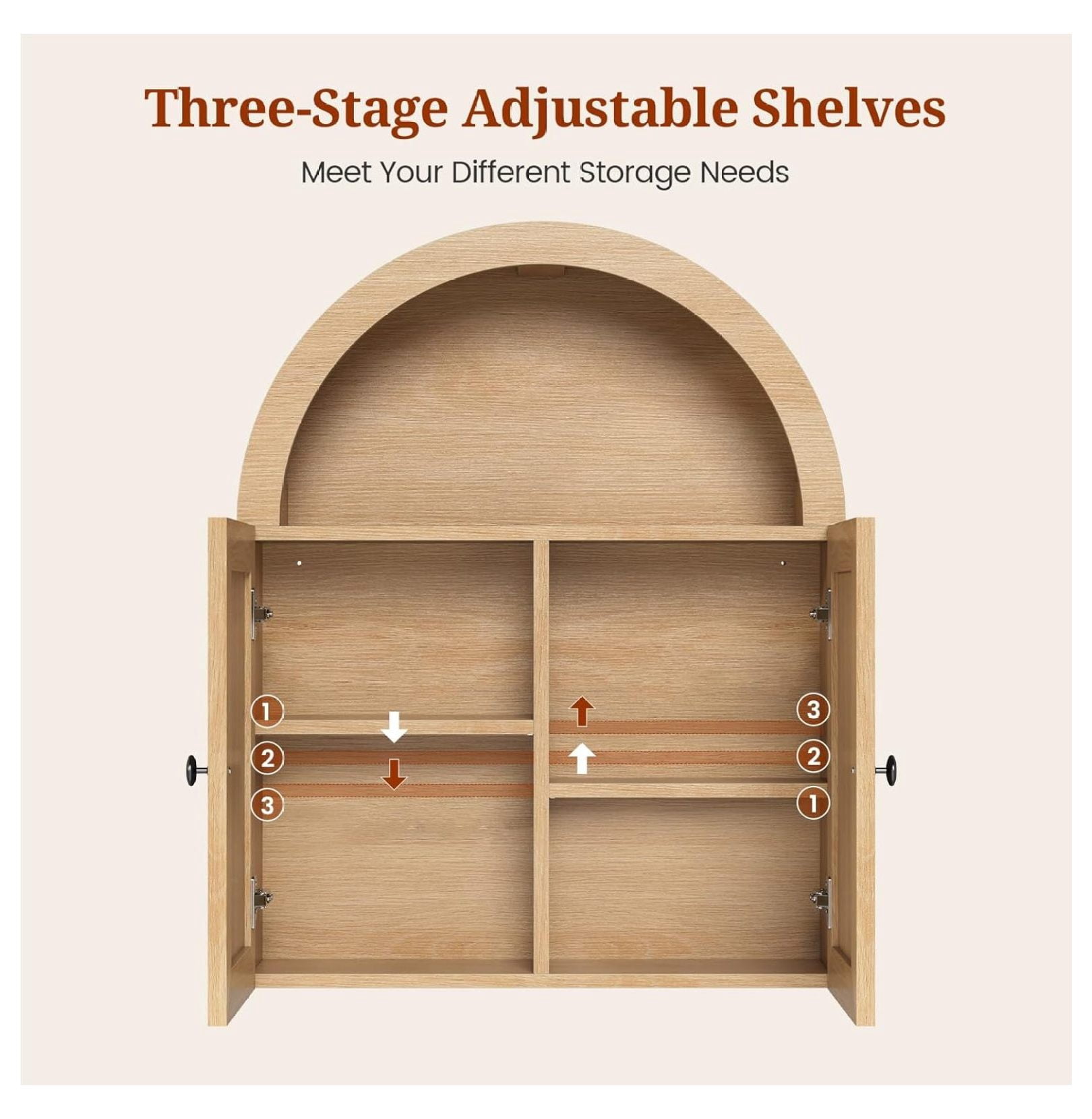 SONGMY Arched Bathroom Wall Cabinet, 23.6 x 30.3'' Over The Toilet Cabinet with Grille Door, Adjustable Shelf, Wall Mounted Cabinets for Bathroom Laundry Room Kitchen (Oak, 30IN)