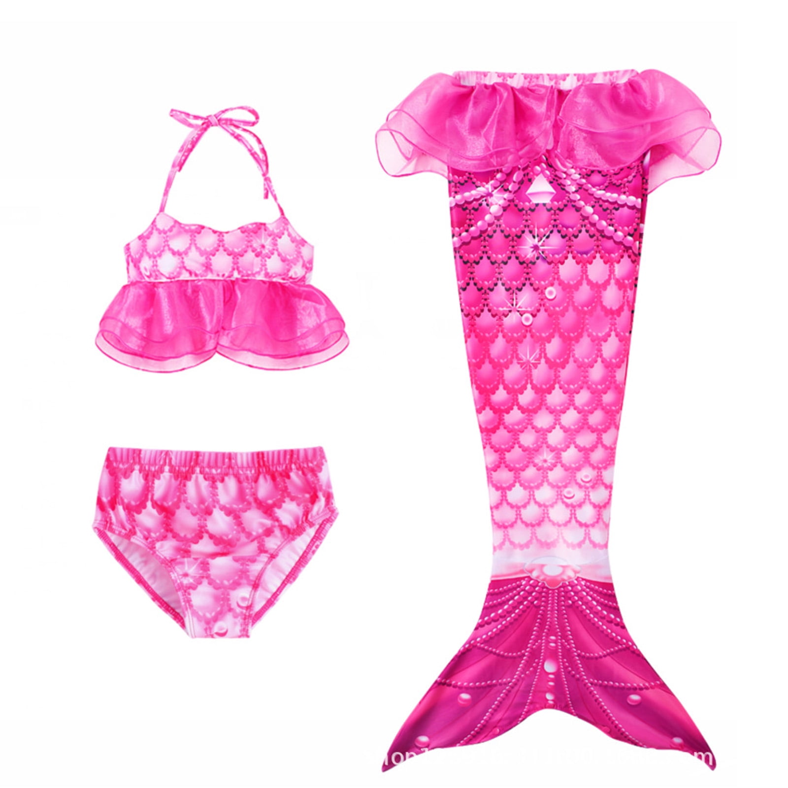 Imcute 3PCS Kids Swimsuits, Fish Scale Print Halter Neck Short Vest+ Panties+ Fishtail Skirt