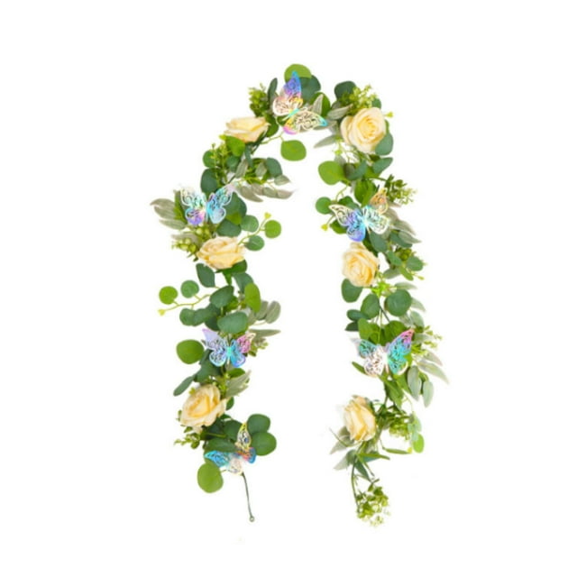 Guirnalda de eucalipto artificial con flores florales de 1,8 m, enredaderas artificiales para el hogar flor amarilla