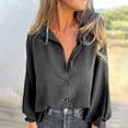 thumbnail image 6 of Ice Silk Wrinkles Shirt Lapel Lantern Long Sleeve Single Breasted Office Work Tunic Tops Casual Loose Fit Blouse Daily Wear, 6 of 8