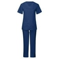 thumbnail image 2 of Xysaqa Workwear Uniform Women's Scrub Set Stretch Short Sleeve V-Neck Scrub Top and Scrub Pants Outfits S-5XL （Available in Plus Size) Dark Blue, 2 of 5