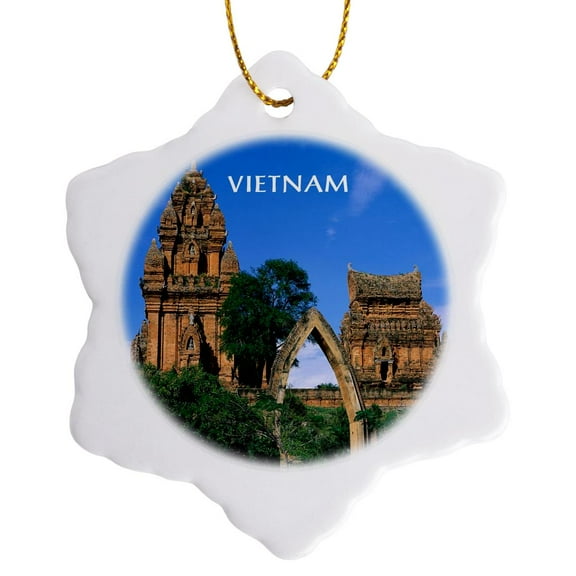3drose, Centuries Old Architecture in Vietnam, 3 inch Snowflake Porcelain Ornament
