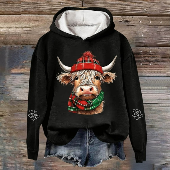 TrendOFT Christmas Hoodies for Women Merry Christmas Pullover Hoodie Merry Letter Print Sweatshirt Xmas Holiday Tops Black L