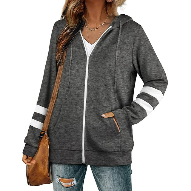 Sudaderas con capucha de manga larga activa para mujer con cremallera y bolsillo S-2XL Adepaton WMZL-2181-9