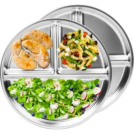

Stainless Steel Kids Plates 2 Packs 9 Portion Control Plate Divided Plates for Adults Bariatric Weight Loss & Diabetic Diet [Non Toxic Unbreakable] Toddlers Lunch Dishes Camping Food Tray