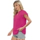thumbnail image 3 of Blusa AURUZA para mujer con cuello en V y volantes, manga corta, rosa intenso, 3 of 6