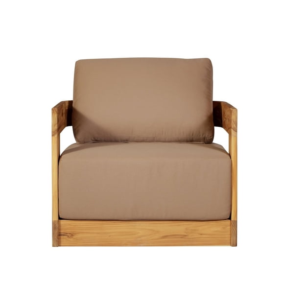 Crafters and Weavers Paradiso Outdoor Solid Teak Wood Revolving Chair - Light Brown Fabric