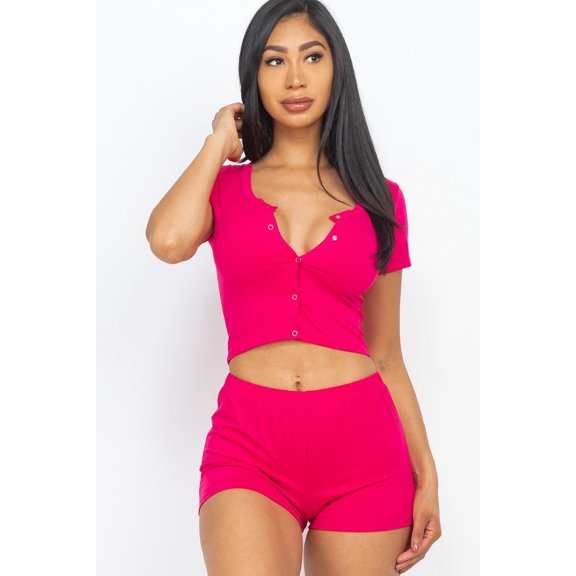 Cropped Tank Top And Shorts Set Fuchsia