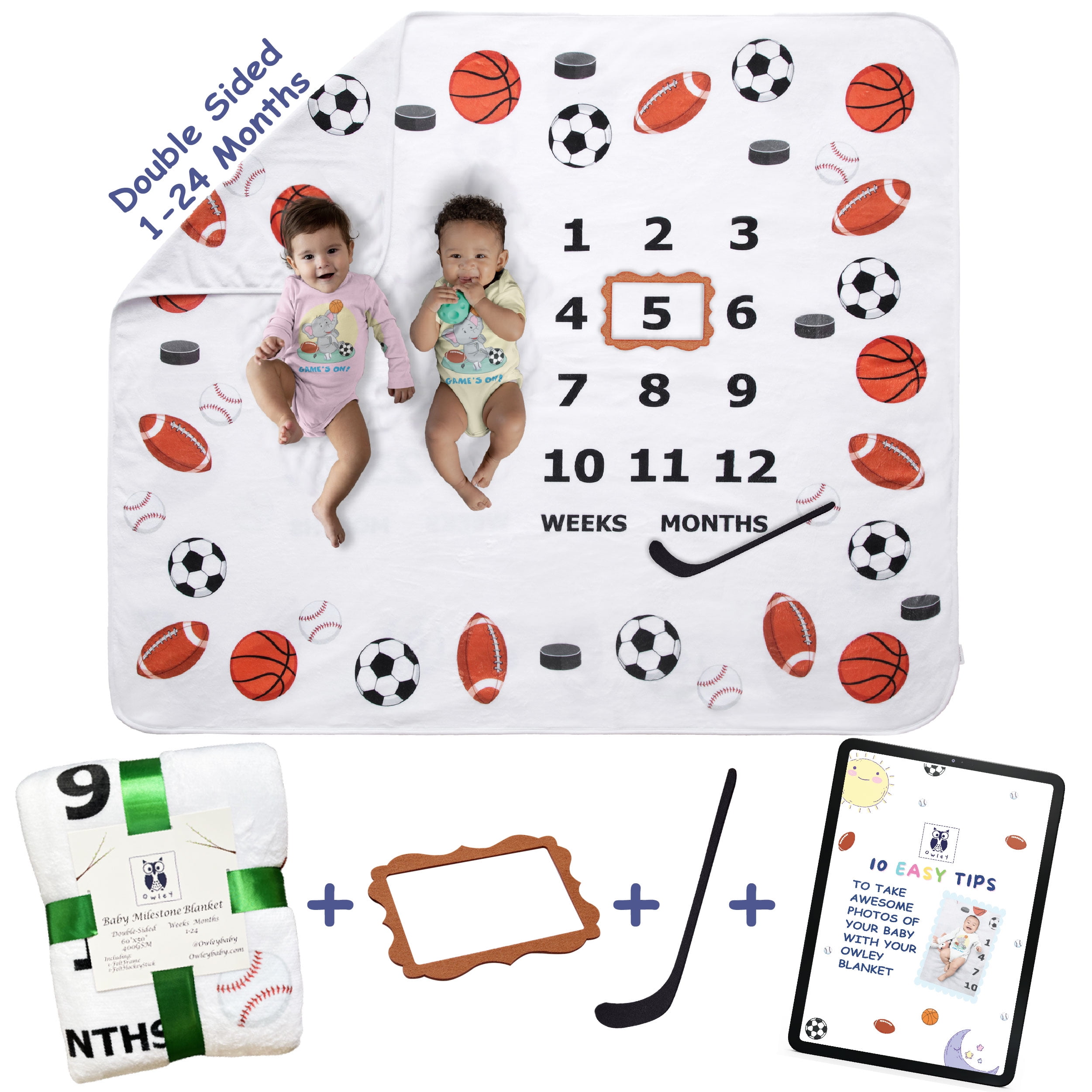 Owley Baby Weekly Monthly Milestone Blanket for Boy Large Double Sided