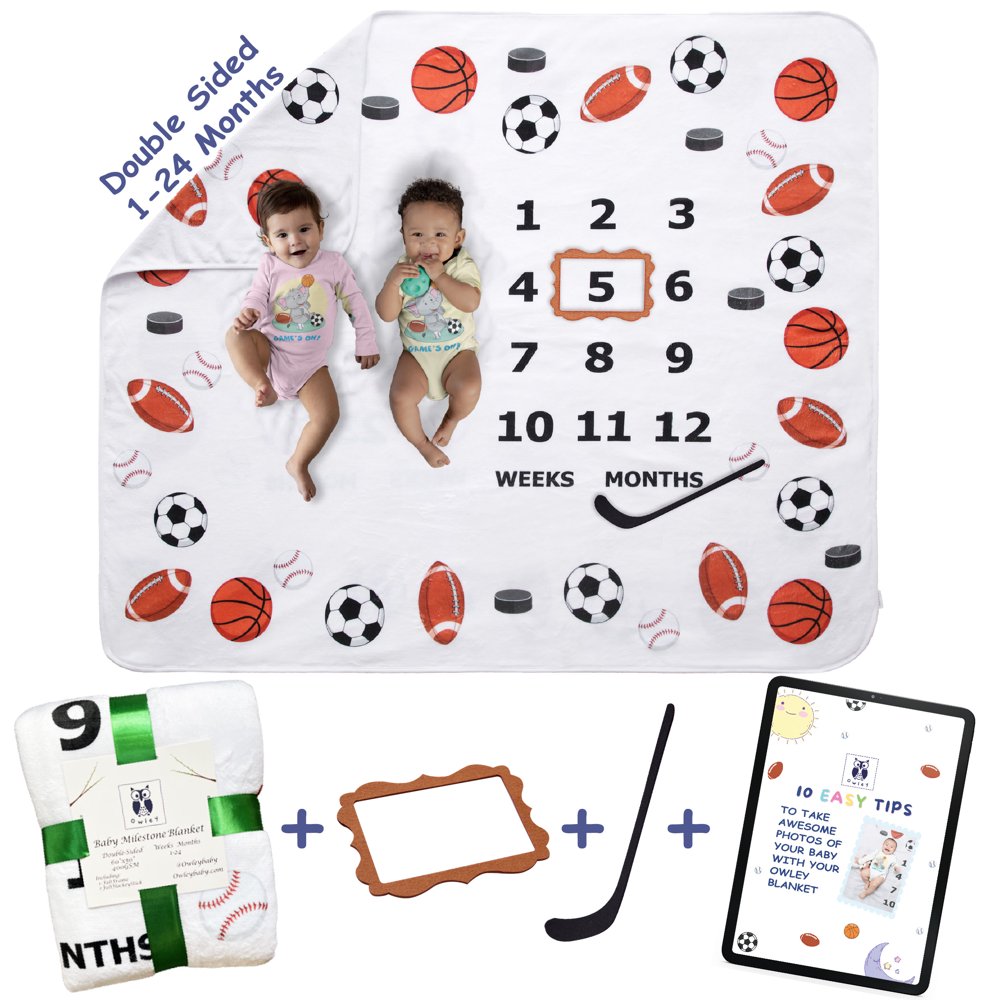 Owley Baby Weekly Monthly Milestone Blanket for Boy Large Double Sided