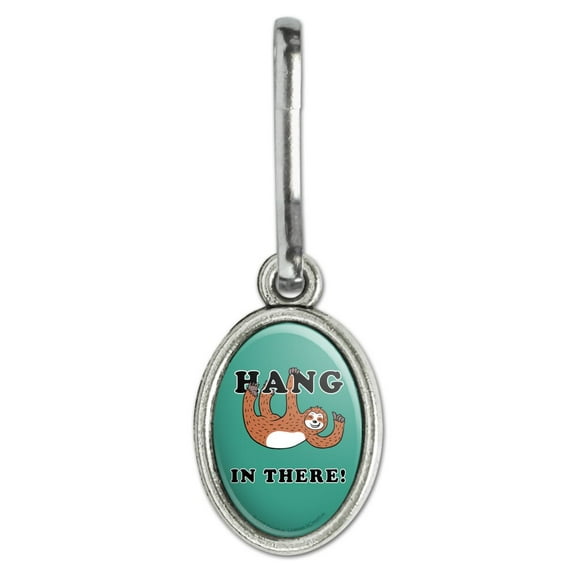Hang in There Sloth Funny Humor Antiqued Oval Charm Clothes Purse Suitcase Backpack Zipper Pull Aid