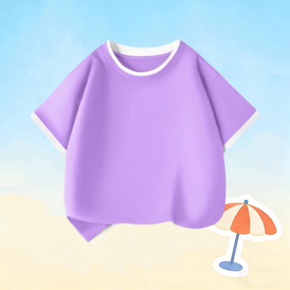 Cethrio Girls Cotton T-shirts, Crew Neck Short Sleeve Pullover Casual Summer Tees Tops Purple Size 10-12