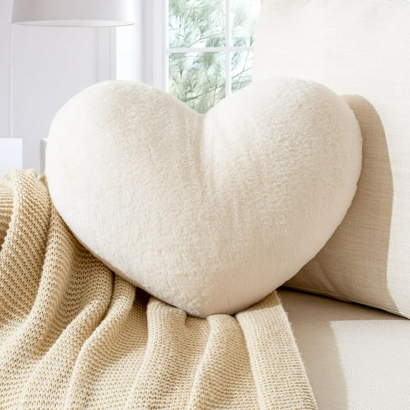 Cojín en forma de corazón blanco con forma de corazón supersuave de piel de conejo sintético en forma de corazón, cojín para decoración de San Valentín, decoración de boda