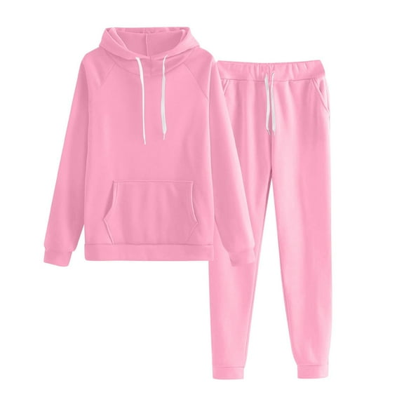 Two Piece Sweatsuits Hoodies For Women Pullover Hoodie Set Tracksuit Long Sleeve Tops Drawstring Sweatpants Pink L