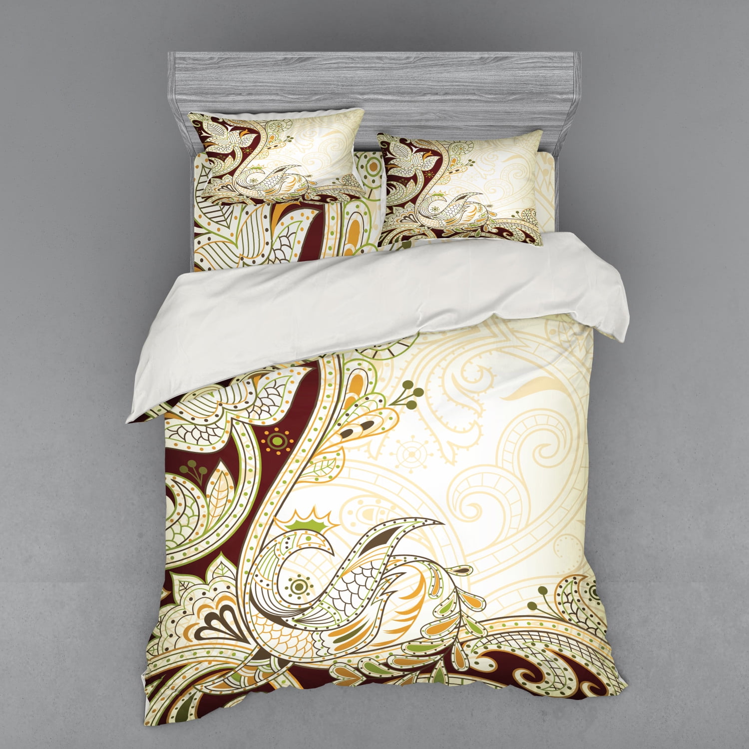 Ethnic Duvet Cover Set, Oriental Floral Leaf Pattern with Middle