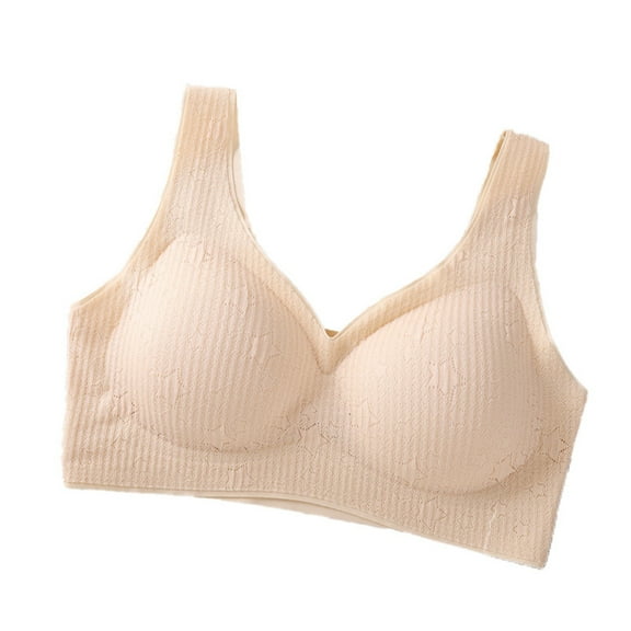 Ashirexll Wireless Bras for Women Traceless Lightweight Fixed Cup Seamless No Steel Ring Plus Size Gathered Beautiful Back Breathable Comfortable Bra Beige L