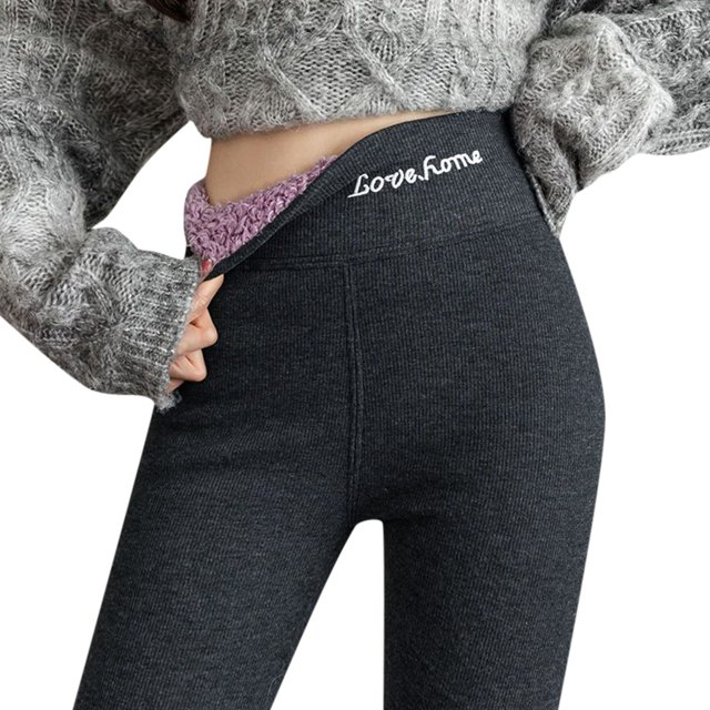 Gibobby Leggings para mujer Leggings exteriores cálidos para otoño e invierno, elásticos, cómodos, de cintura alta, de terciopelo de engrosada para mujer(Gris oscuro,CH)