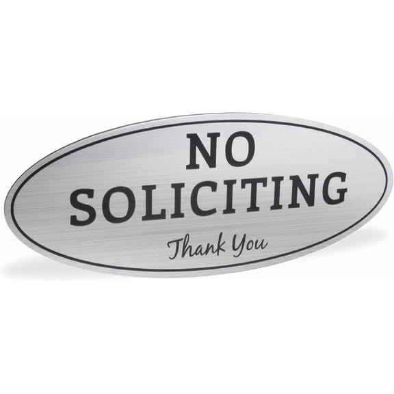 No Soliciting Sign - Digitally Printed Indoor/Outdoor Sign - Durable UV and Weather Resistant (Small - 2" x 5", Brushed Silver with Black Letters)