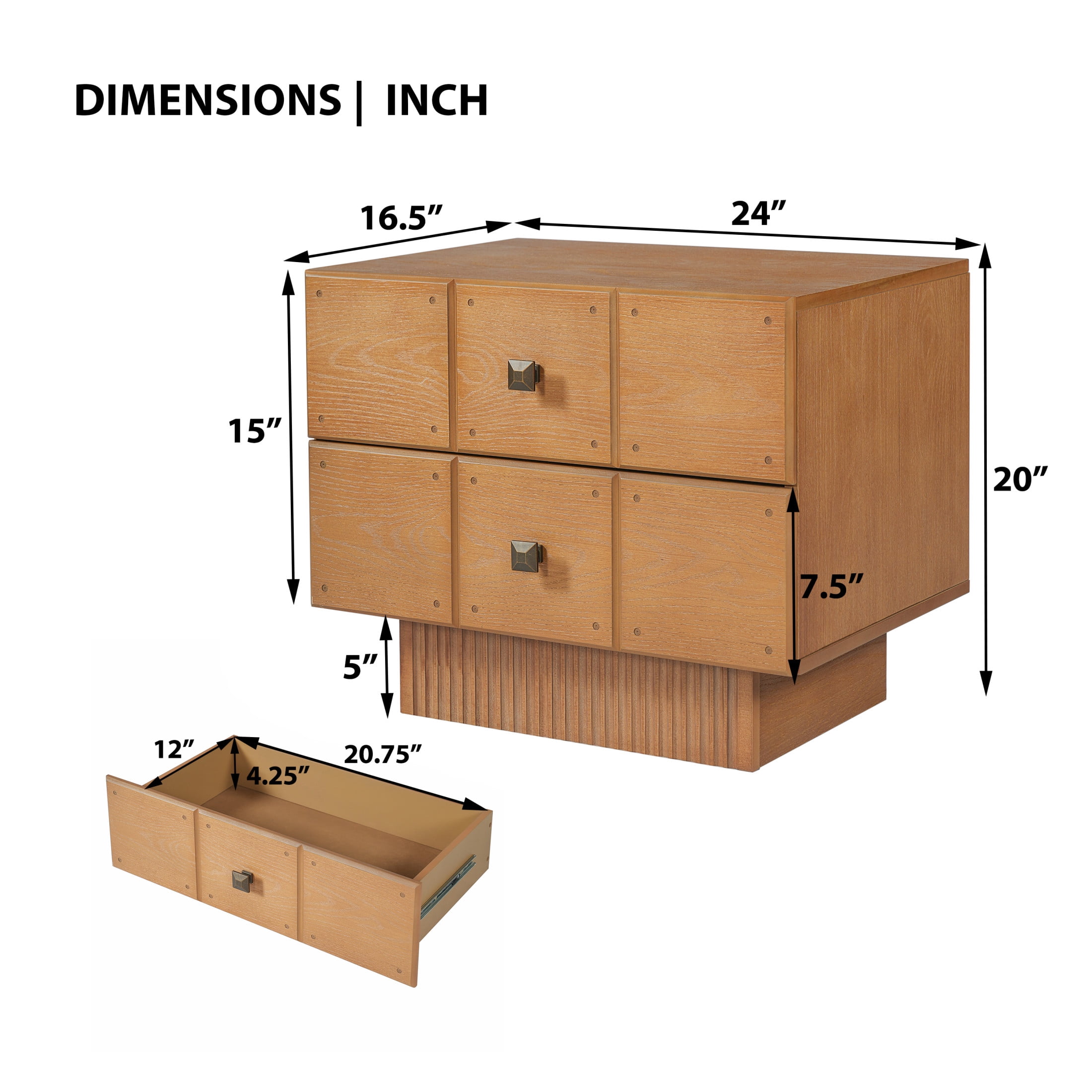 Christopher Knight Home Mid-Century Wood Nightstand with 2 Drawers, Fluted Pedestal, Brown, Set of 2