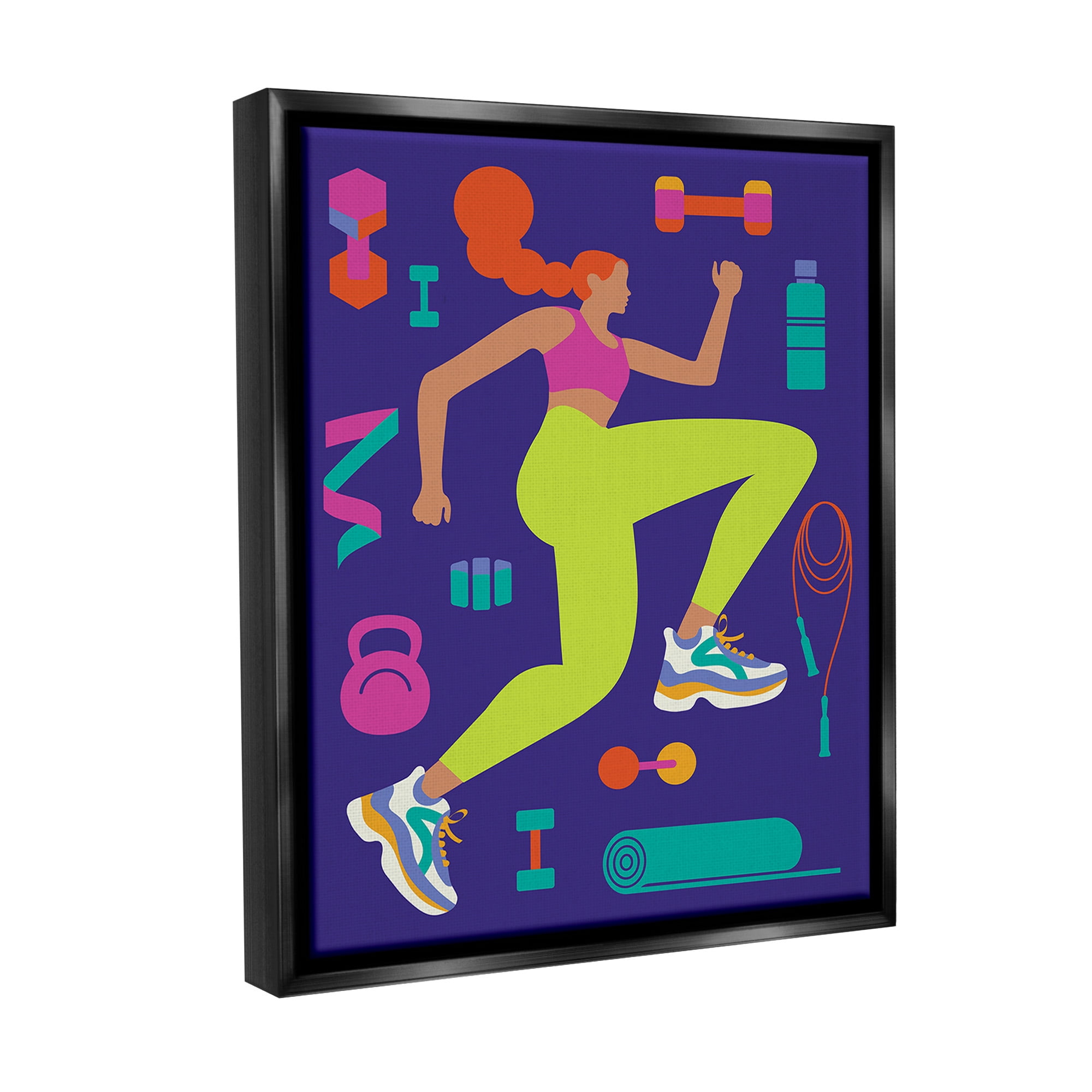 Stupell Industries Woman with Fitness Weights Sports Painting Black Floater Framed Canvas Art Print Wall Art, 17 x 21
