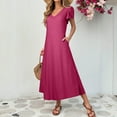 thumbnail image 5 of Up to 30% off Summer Saving Women Dresses, Women's Summer Sexy Fashion Solid Color Pocket Ruffle Short Sleeve V-Neck Dress(Hot Pink,S), 5 of 8
