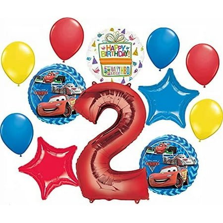 Disney Cars Party Supplies Lightning McQueen 2nd Birthday Balloon Bouquet Decorations 12 pieces
