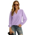 thumbnail image 3 of JWD Women's Casual V-neck Shirt Office Long Sleeve Bubble Cuff Four Seasons Top Purple Medium, 3 of 6