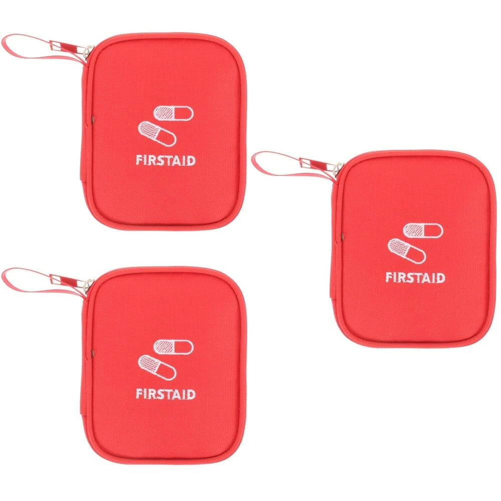 HLONK Medical Pouch Emergency Kits Mini First Aid Household Medicine Bag Travel Grocery Red Oxford Cloth 3 Count