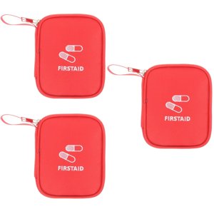 HLONK Medical Pouch Emergency Kits Mini First Aid Household Medicine Bag Travel Grocery Red Oxford Cloth 3 Count