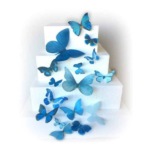 Blue Assorted Sizes Wafer Paper Butterflies for Decorating Desserts Cupcakes Wedding Cakes Pack of 15