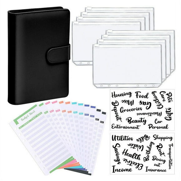 PU Leather Notebook Binder Budget Planner Binder Cover with Binder Pocket Personal Cash Budget Envelopes