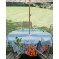 thumbnail image 2 of Outdoor Tablecloth with Umbrella Hole Zipper Blue Teal Coastal Round Tablecloth 54" Waterproof Outside Table Cloth Wooden Nautical Ocean Coral Summer Patio Table Cover Tablecloths for Picnic Party, 2 of 8