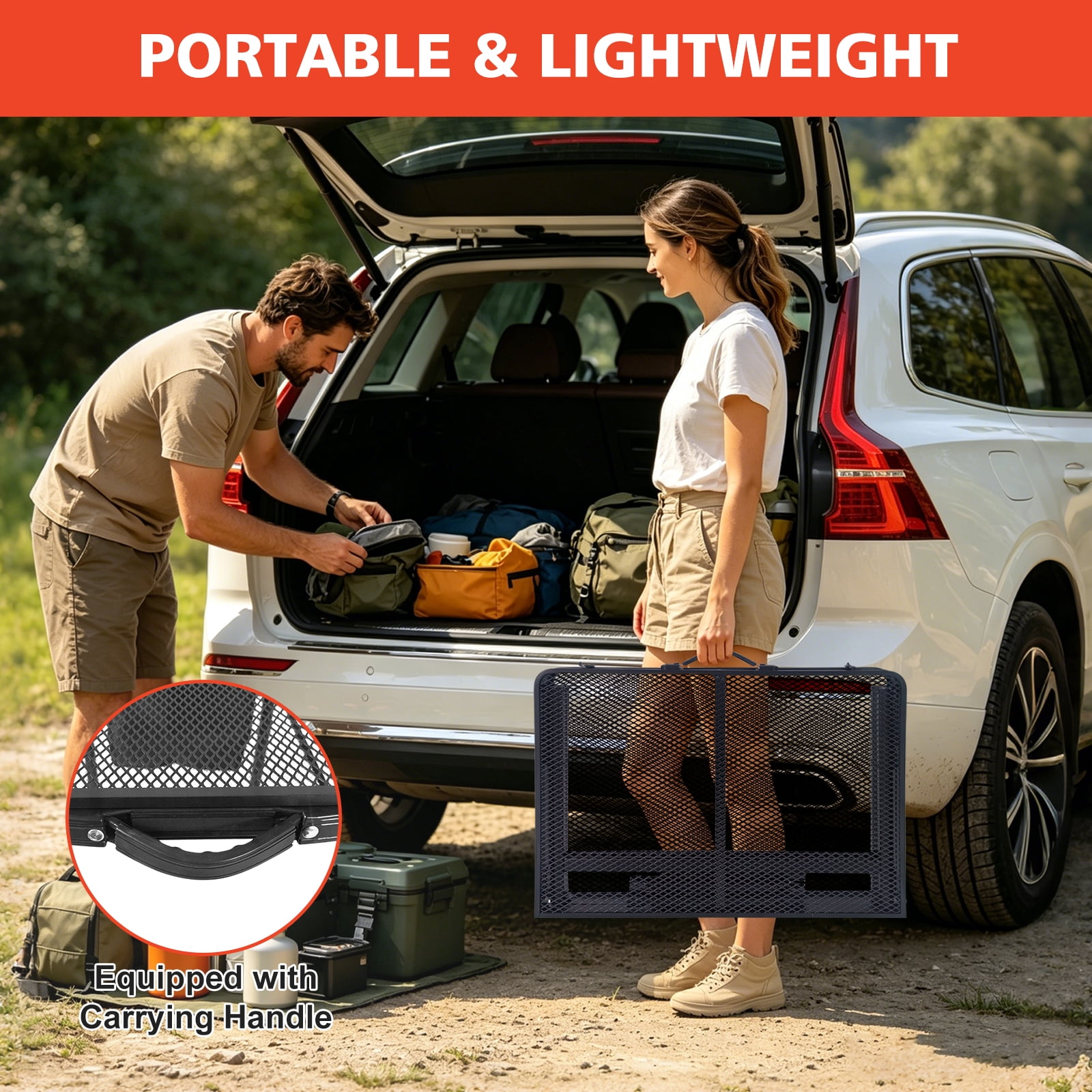 3FT Folding Camping Table, Black Mesh Desktop Portable Grill Table, Lightweight Aluminum Alloy Frame with Adjustable Height for Camping, BBQ, Picnic & Outdoor Activities