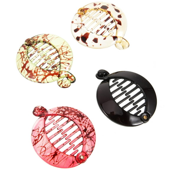 HOOWIFFY Set of 4 Elegant Light Brown Banana Hair Clips with Floral Design for Women to Keep Hair Neat