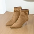 thumbnail image 3 of Womens Ankle Boots Pointed Toe Kitten Heels Beaded Zipper Casual Suede Slouchy Fall Winter Dress Booties, 3 of 6
